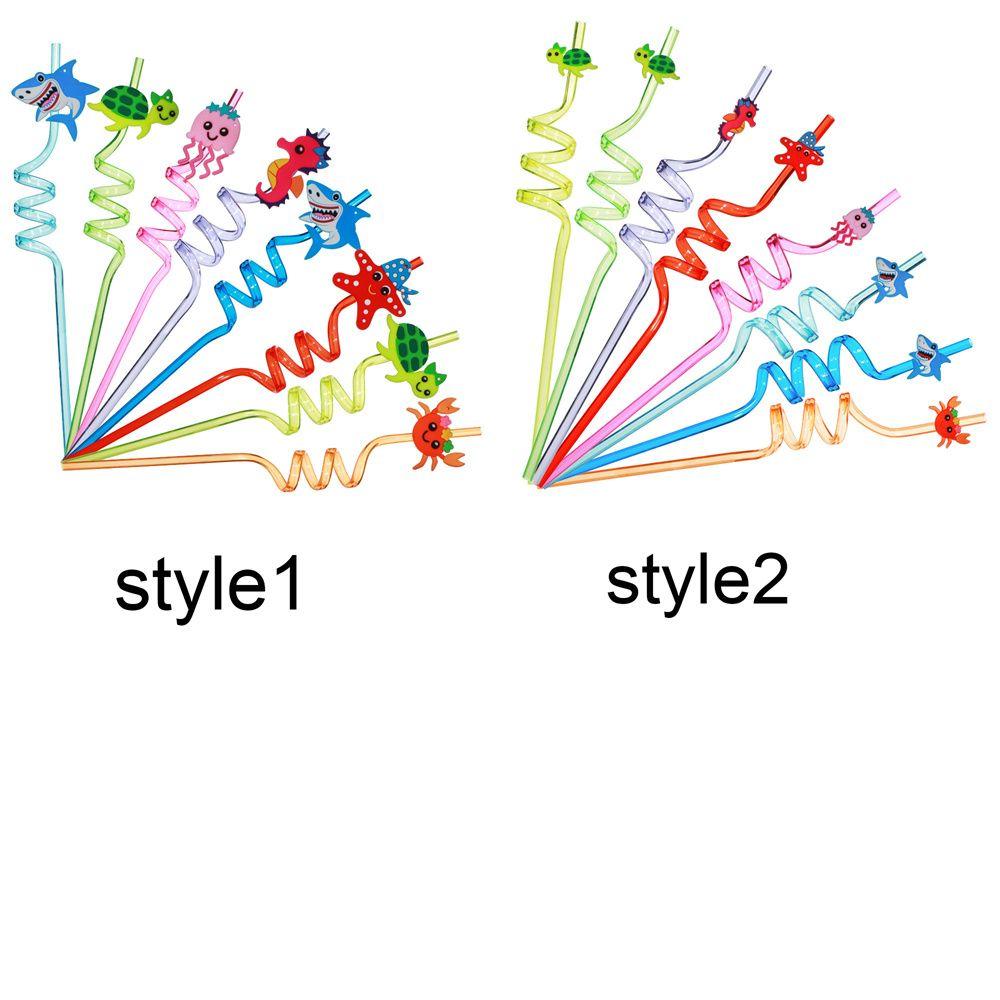 8pcs Birthday Bending Straw Party Decorations Plastic Straws Drinking Straws Reusable Ocean Animal