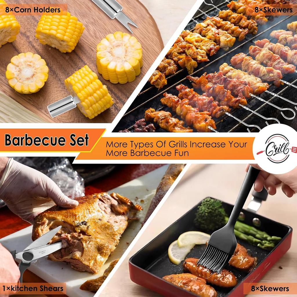 35-teiliges BBQ-Grillzubehör-Set, Robuste Grillwerkzeuge für Camping im Freien, Grillgeschenke zum Vatertag, Männer Väter, Grillbesteck-Set