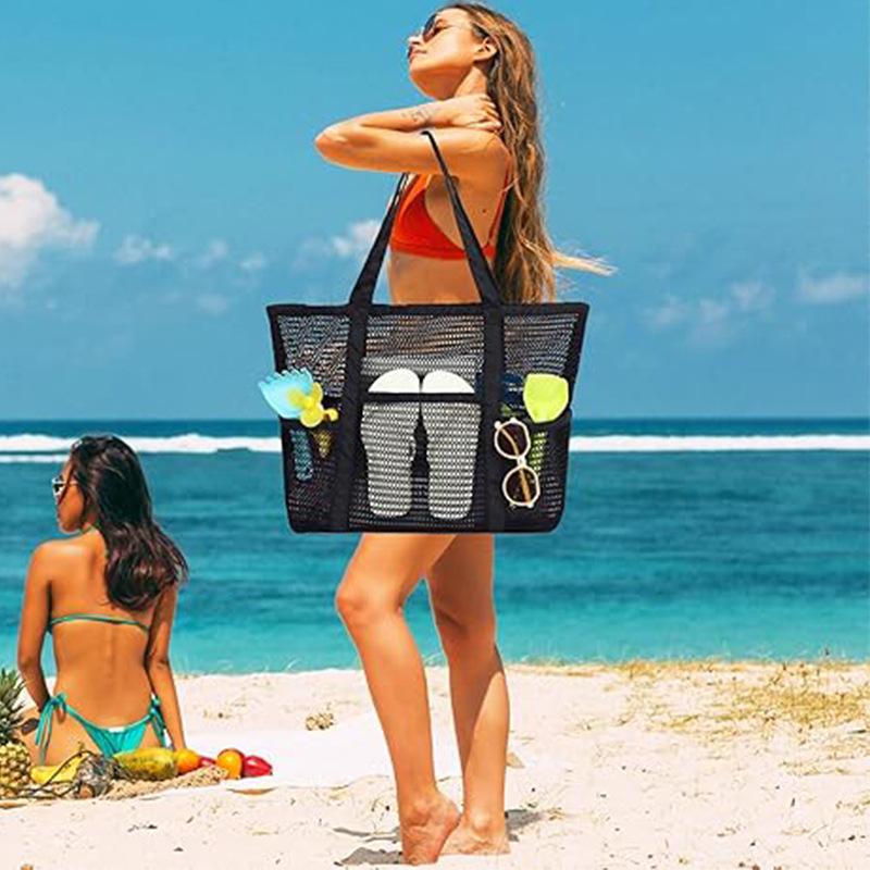 Large Mesh Beach Bag, Large Capacity, Multi-pocket Swimming Bag, Multi-functional Portable Handbag for Showering and Storage