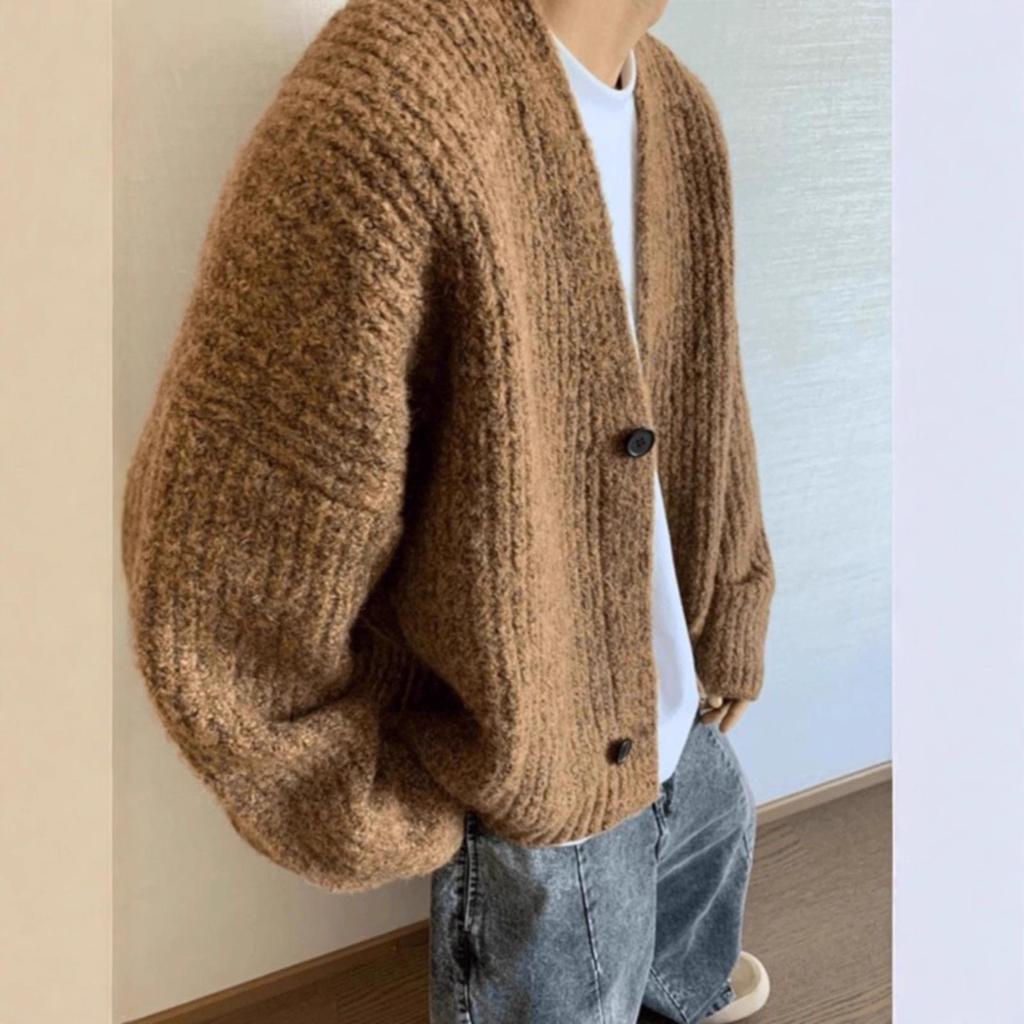 Men's High-End Retro Thick Wool Cardigan - Heavyweight Early Winter Couple's Knit Sweater