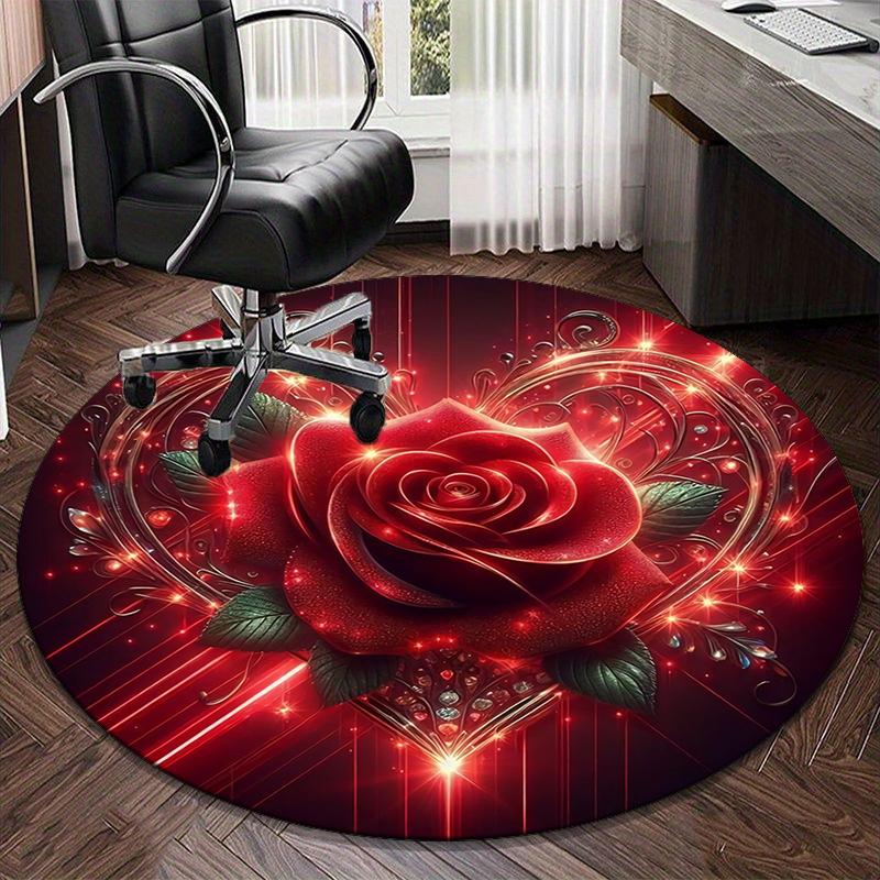 Floral Elegance In Pink Roses round carpet Chair cushion Round Entryway Rug, Soft Round Rugs for Living Room, Bedroom, Circle Carpet decor gifts