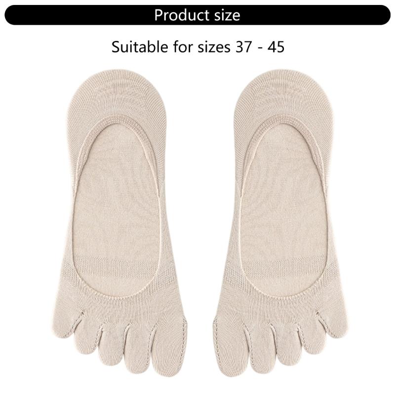 Women's Split Toe No Show Socks Silicone Antislip Grip Breathable Cotton Five Finger Invisible Low Cut Boat Socks