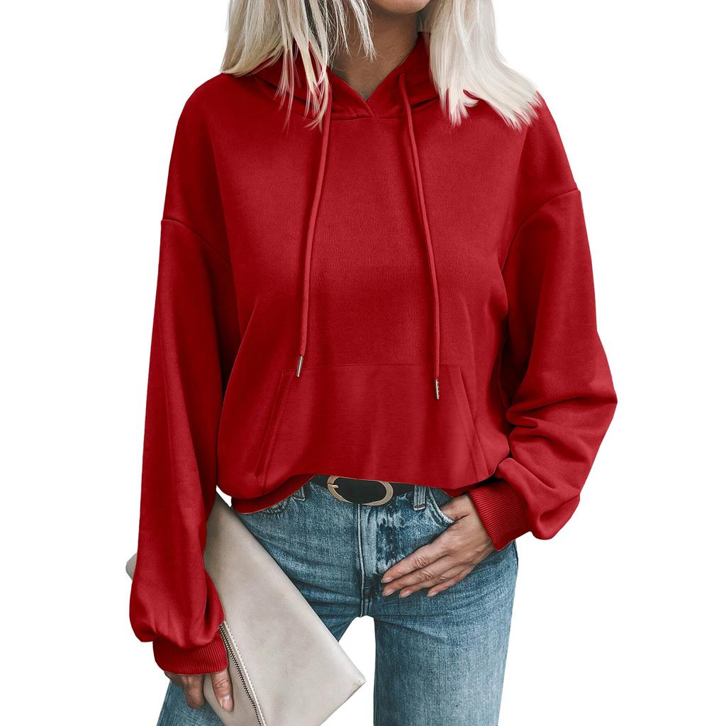 Damen Modischer Herbst und Winter Einfarbig Lässiger Lockerer Kopf Langarm Kapuzenpullover