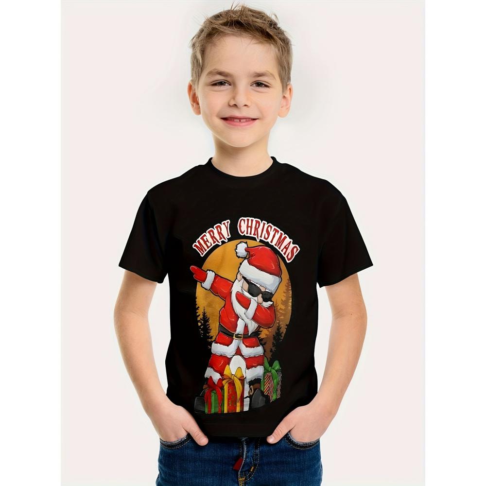 Children's T-shirts, Santa Claus Christmas prints, girls' clothes, cute cartoon pullovers, boys' tops, fashionable gifts, children's clothing