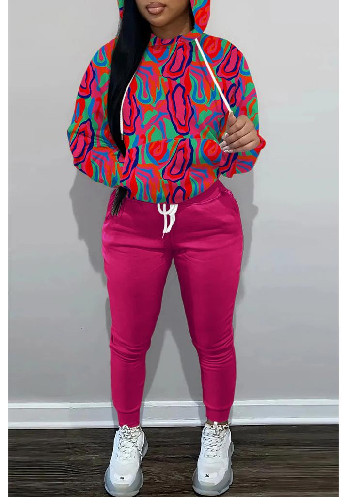 Autumn And Winter Women'S New Hooded Sweater Sports Suit Casual Design Colorful + Printing