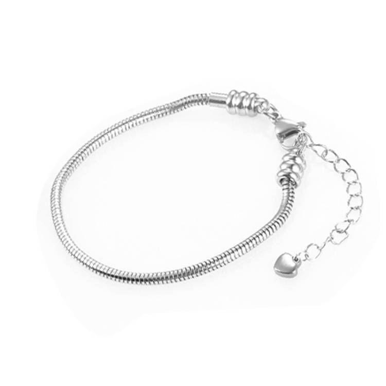Women Girls Slider Charms Bracelet 3mm Snake Chain Bracelets Stainless Steel Chain Bracelet Fits Standard Charms Bead Chain