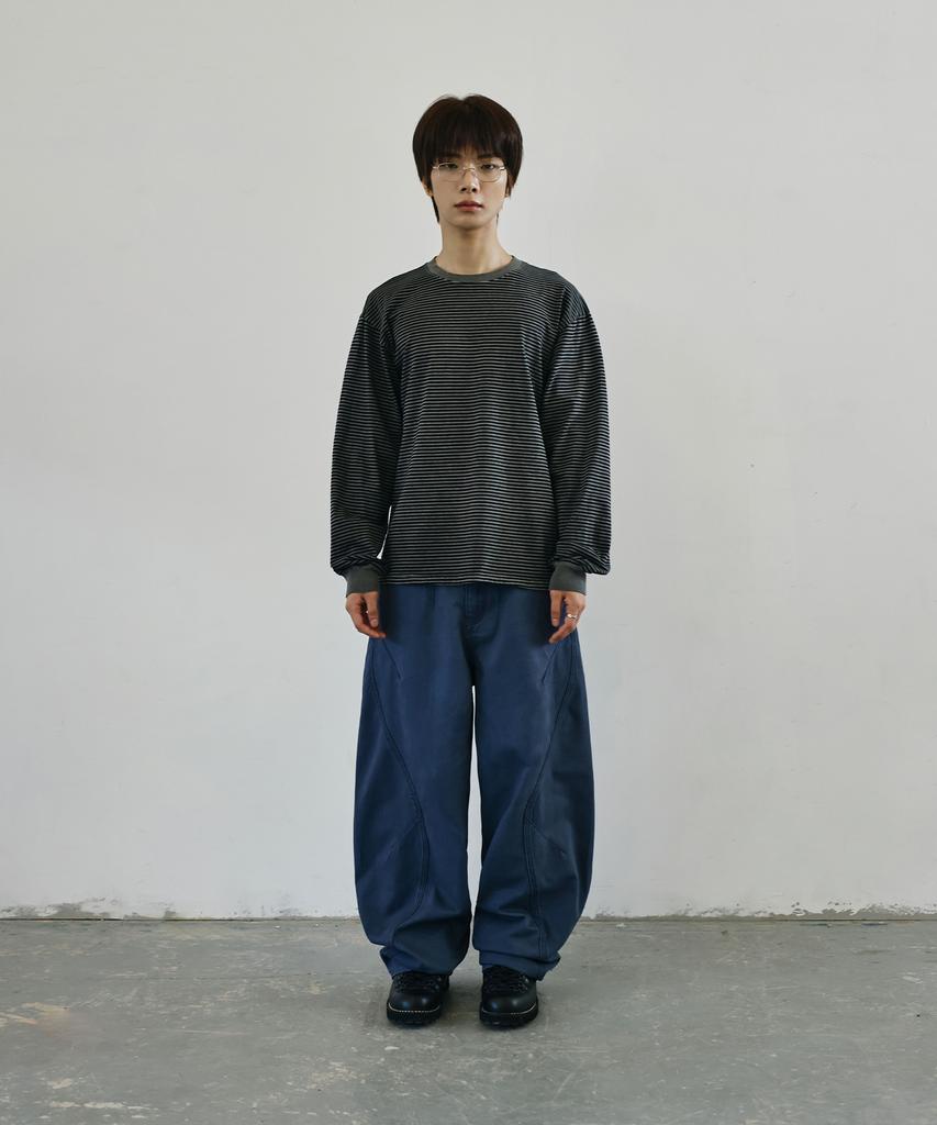 Seukeulaeteulpigsel Vtg Fade Dart Curved Line Cotton Pants [Blue]