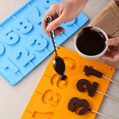 1pc 3D Silicone Números Lollipop Molde - Bolo Reutilizável Pop Doce Lanche Assando Molde - Acessório de Cozinha Sem Carga para Ferramentas de Assar