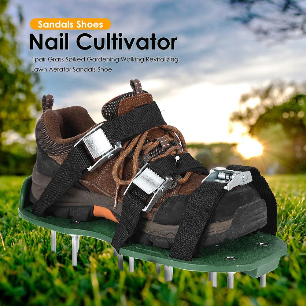 Garden Aerator Sandals for Aerating Lawn Soil Shoes Gardening Walking Aerator Nail Shoes Lawn Aerator Shoes with AdjustableStrap