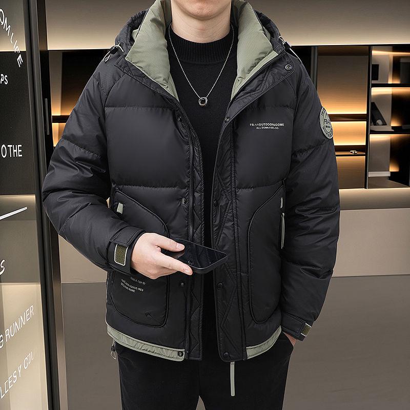 

Мужская модная короткая пуховая куртка с капюшоном - Утепленное повседневное зимнее пальто L for 100-120 jin