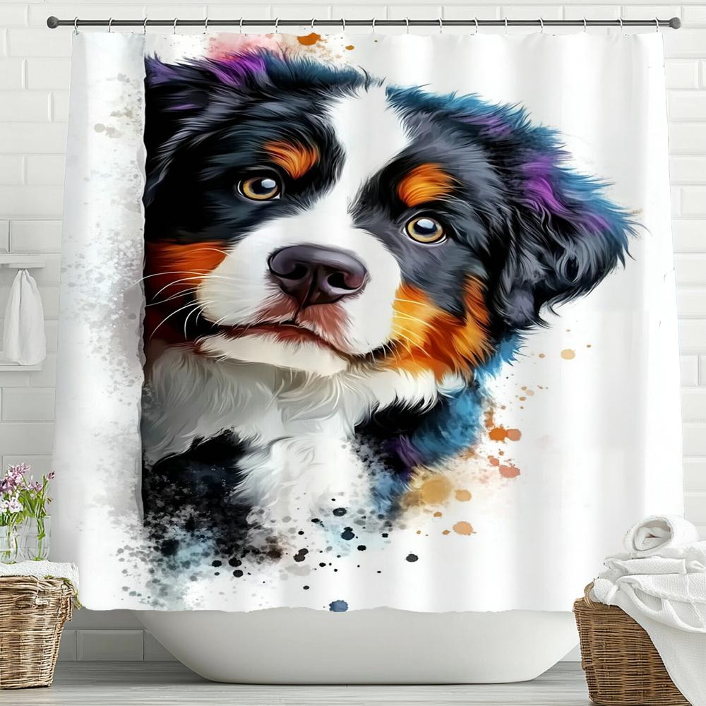 Cat Dog Cow Shower Curtain Set Cute Animal Bathroom Curtains Fabric Christmas Home Bathroom Decor Bathroom Accessories Set