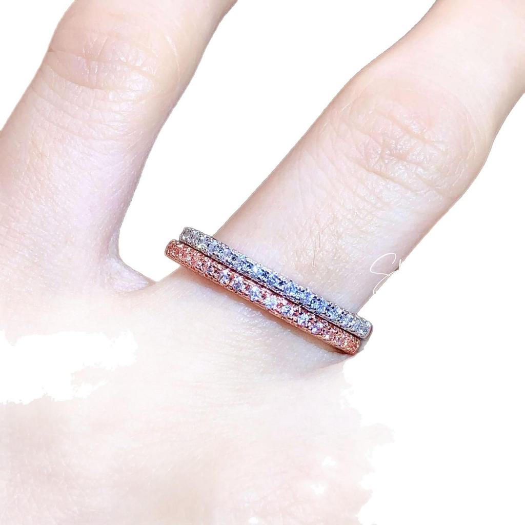 18K Rose Gold Plated Ring with Micro-Paved Zirconia, Single Row Diamond Design for Women.