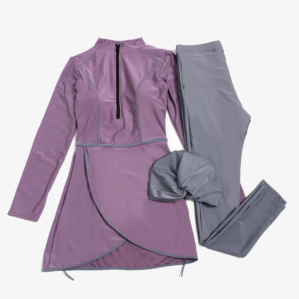 Übergröße Muslimische Damen Sonnenschutz Dreiteiliges Badeanzug-Set mit Langen Ärmeln und Hose