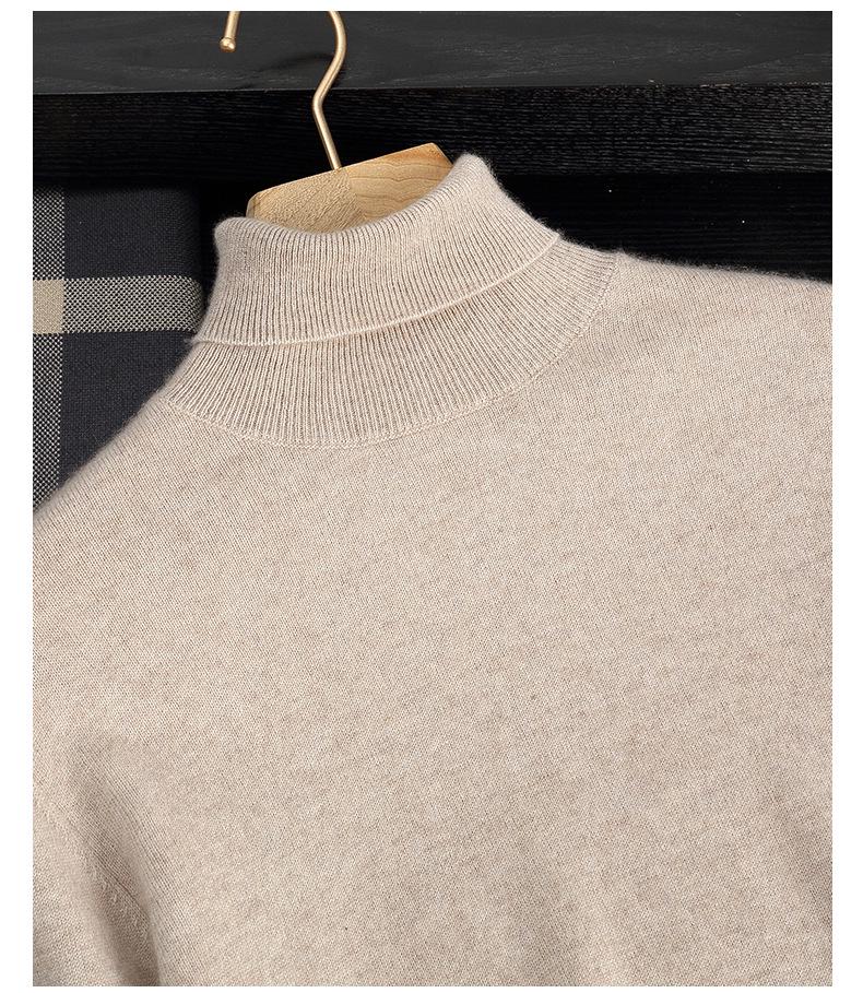 Men's High Neck Cashmere Sweater - Solid Color, Long Sleeve Knitwear for Casual and Business Wear