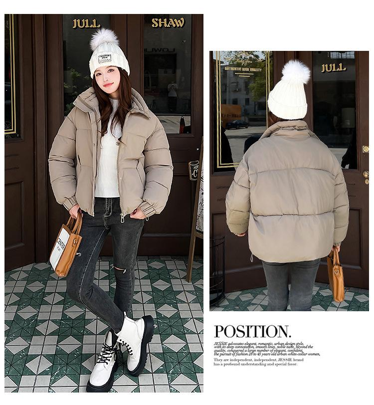 Jachetă de iarnă groasă, călduroasă, de damă, casual, scurtă, cu guler înalt, rezistentă la vânt