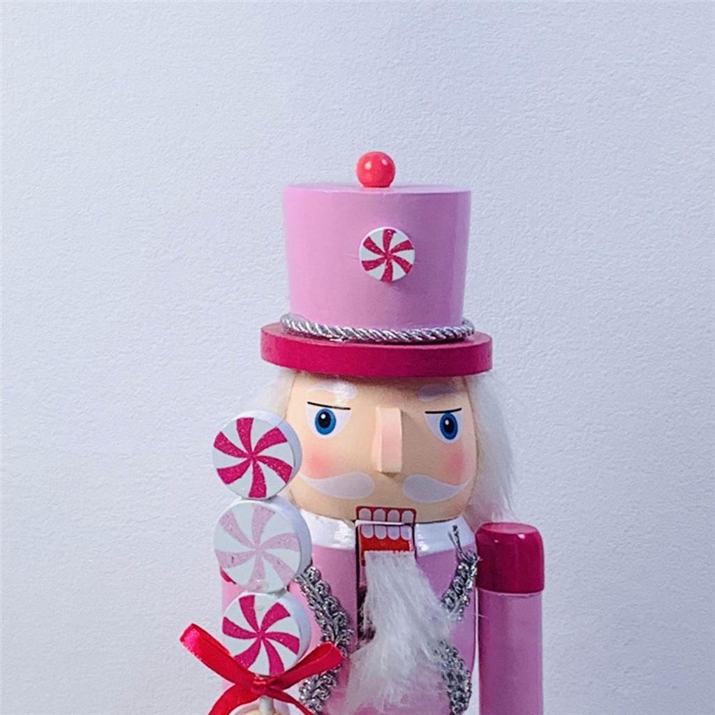 14 Inch Wooden Nutcracker Ornaments Christmas Decorations Pink Glitter Soldier Doll Figurine Puppet Toy Home Decor