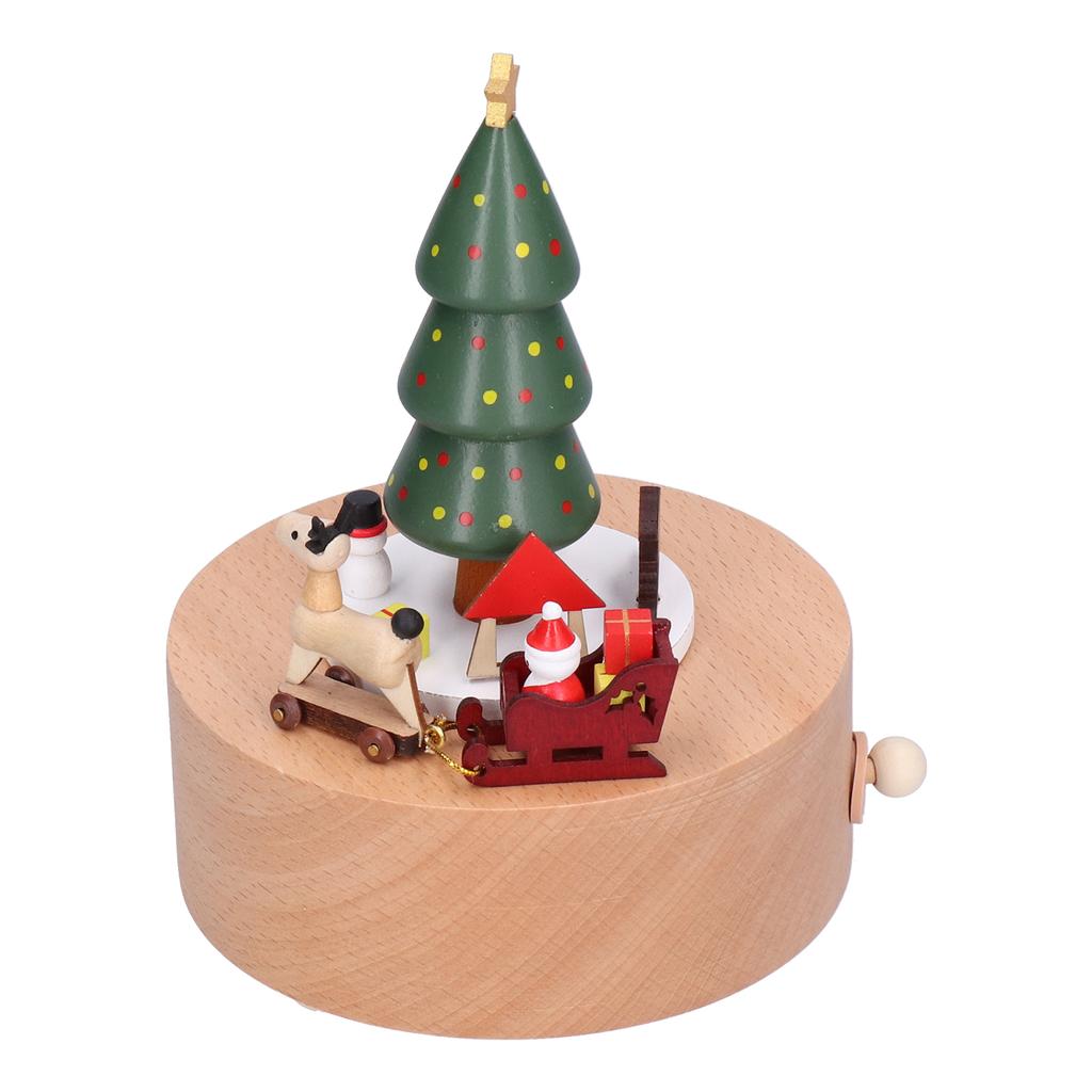 Wooden Music Box Christmas Tree Deer Cart Music Box Classic Mechanical Wooden Crafts Toys Home