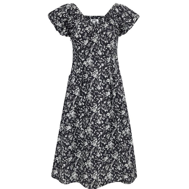 

ONLY 2025 Spring Puff Sleeve V-Neck Printed Midi Dress M