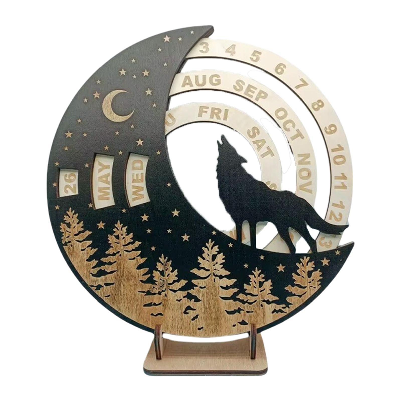 

Wooden Perpetual Calendar Desk Decoration Modern,Adjustable,Wall Ornament,Rotatable Moon Disk Calendar for Desktop Tea Room