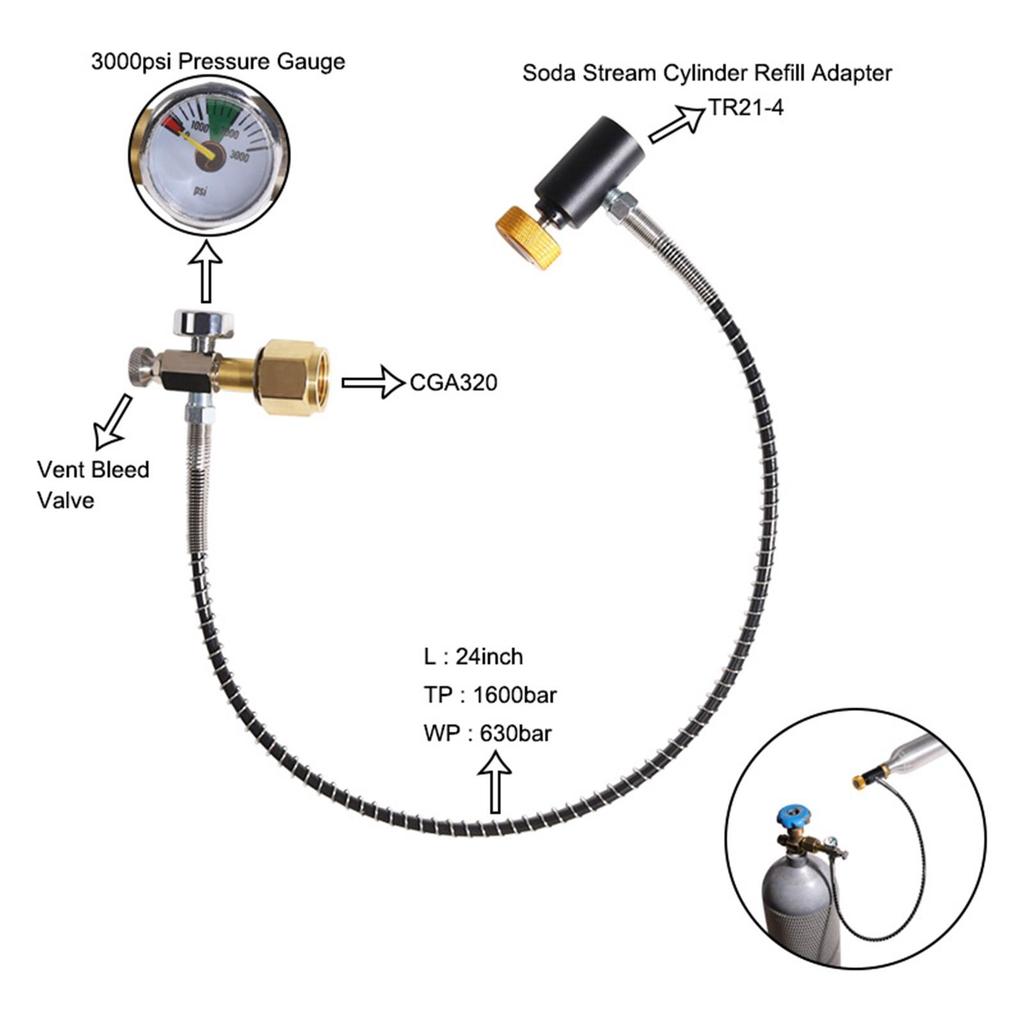 CO2 Cylinder Refill Adapter Accessories Dual Valve for Soda Maker TR21-4