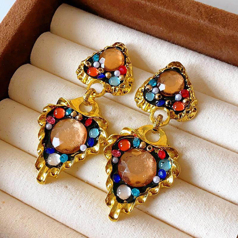

Medieval vintage jewelry silver needle diamond artificial pearl earrings retro court style geometric earrings earrings women