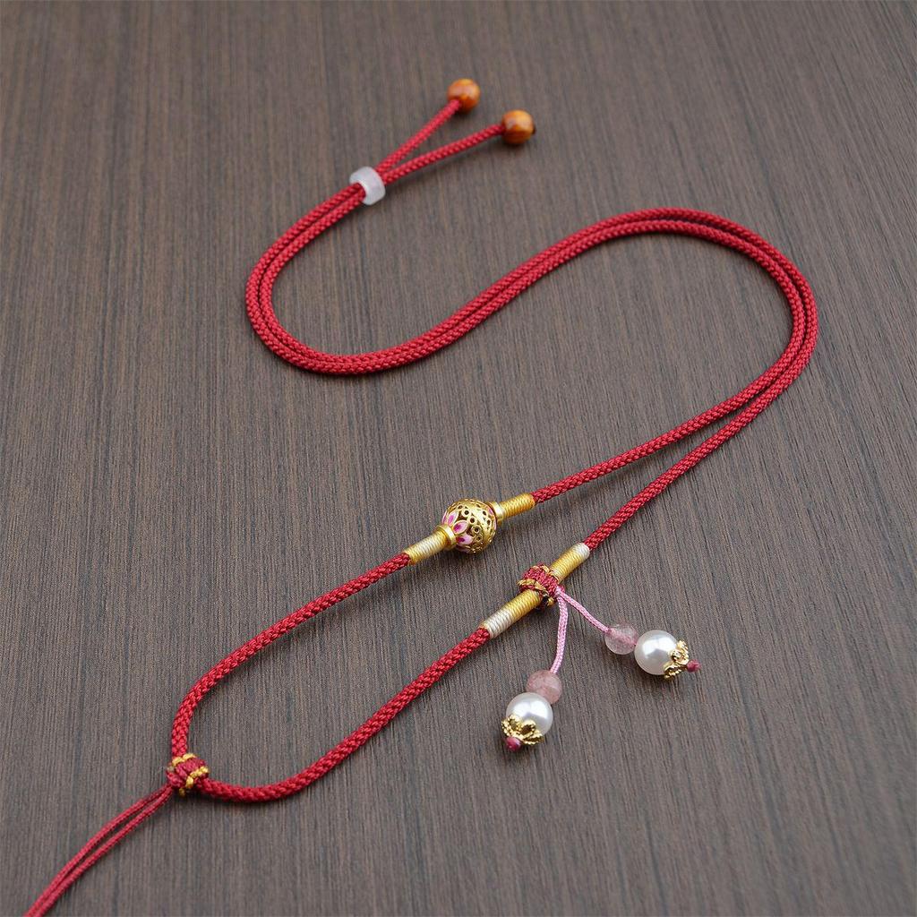 Premium Hand-woven Necklace: Gold Amber, Crystal, and Jade Pendant Cord