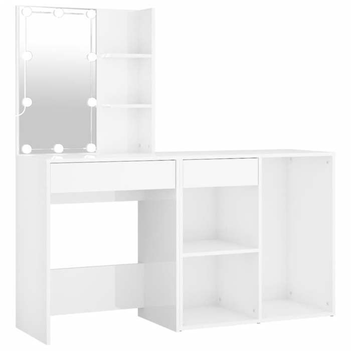VidaXL Coiffeuse à LED avec Armoire Table Cosmétique Coiffeuse de Maquillage Table à Bijoux Chambre à Coucher Blanc Brillant 3082023