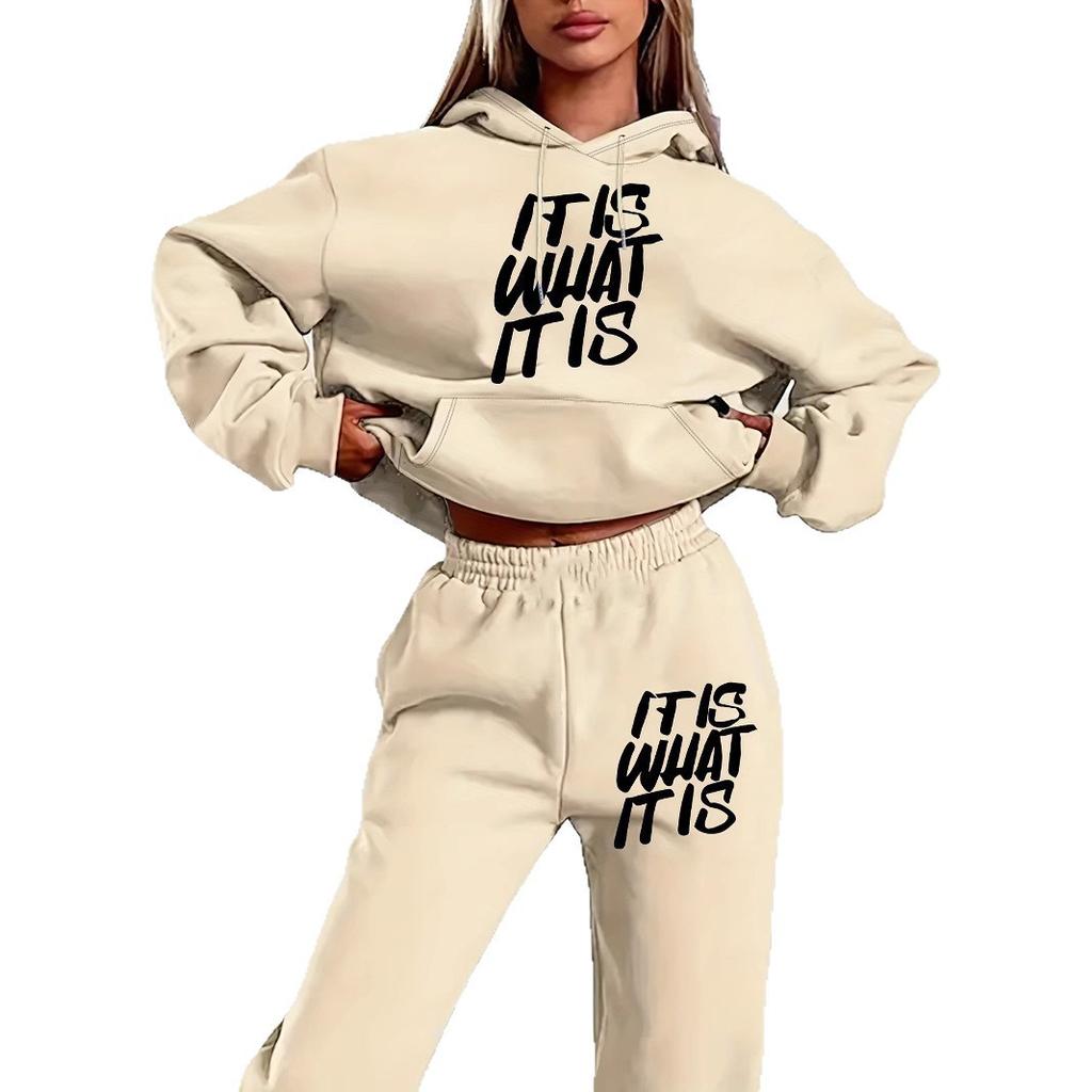 Trendy Casual Loose Hooded Sweatshirt Set Printed