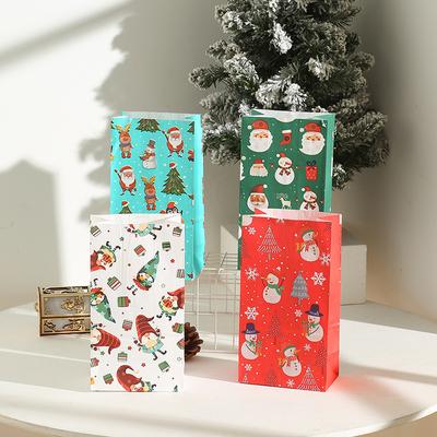 8pcs Christmas Cartoon Pattern Kraft Paper Bags Christmas Cookies Snacks Gift Packaging Bags New Year Party Decorations