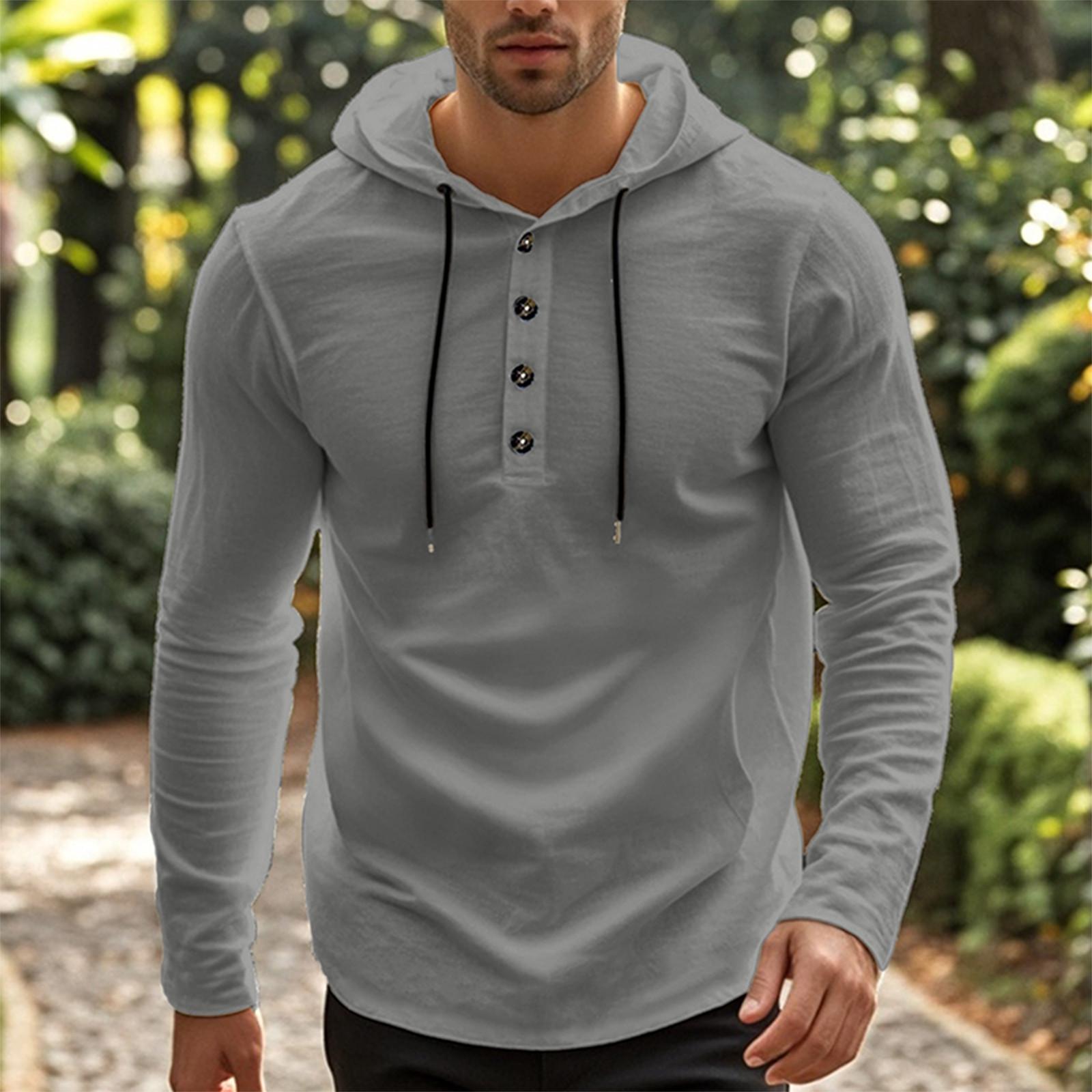 

Мужская футболка с капюшоном на пуговицах, свободная повседневная толстовка с длинными рукавами и капюшоном XL