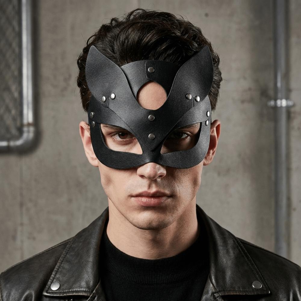 Zinc Zinc Alloy Halloween Mask Solid Color Half Face Mask Cool PU Leather Mask Women