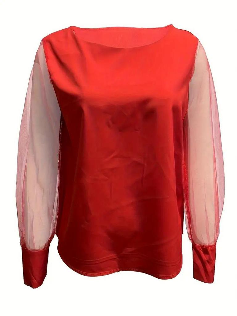 Herbst Rundhals Blütenblattärmel Bluse - Damen Langarm Mode Oberteil