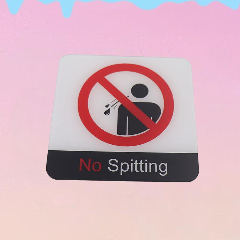 Pop Black Acrylic Creative Signage No Spitting Sign Wall Label Sticker Warning Badge for Hospitals Shopping Malls Stations Schools Parks