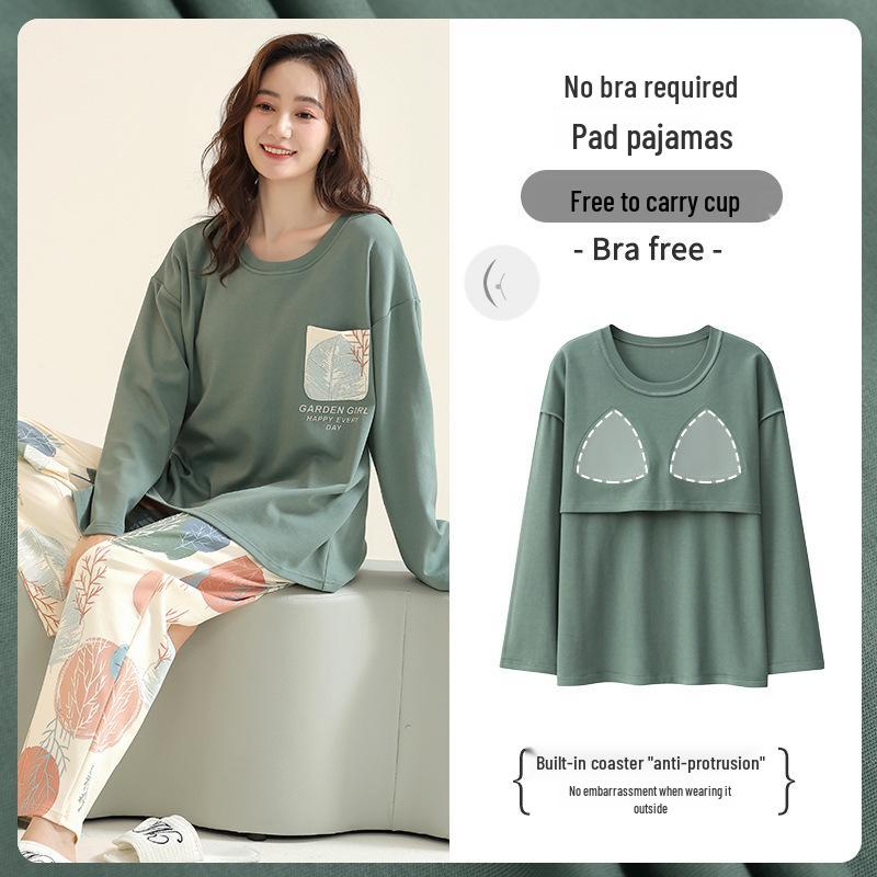 

Мультяжный пижамный комплект из мягкого хлопка с нагрудной вставкой - женский, с круглым вырезом, длинным рукавом и брюками для весны и осени XXL (5 7 -5 9 , 135-155 lbs)