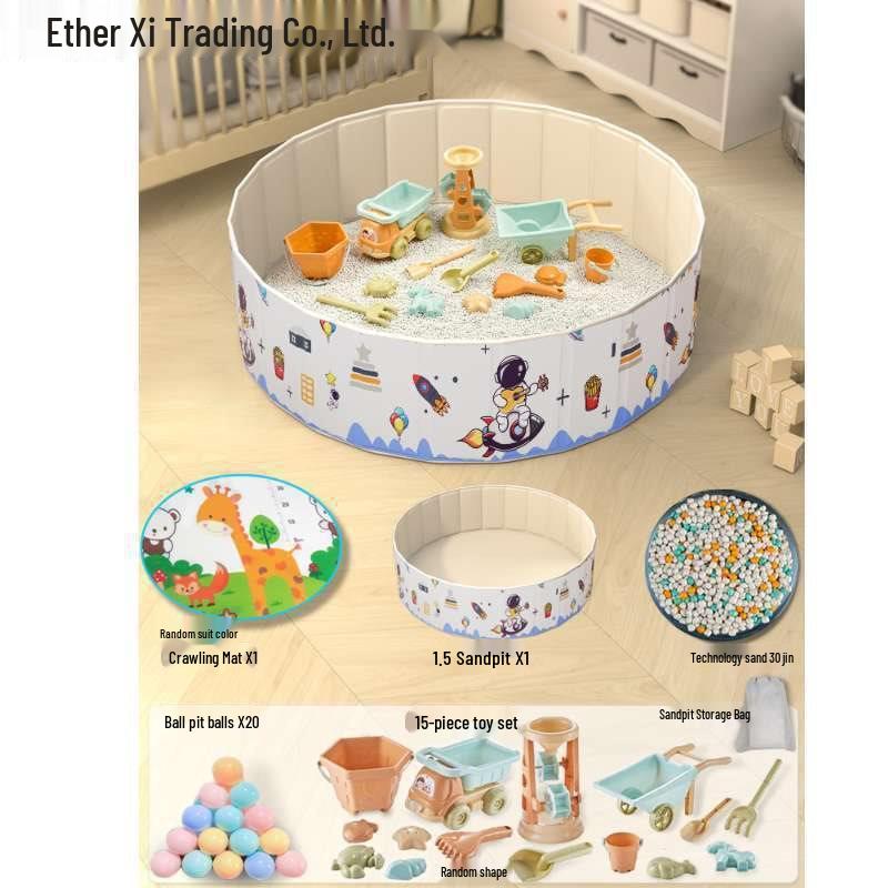 Conjunto Infantil de Arenero y Piscina de Bolas Oceánicas con Valla y Semillas de Casia Juguetes de Arena para Interior