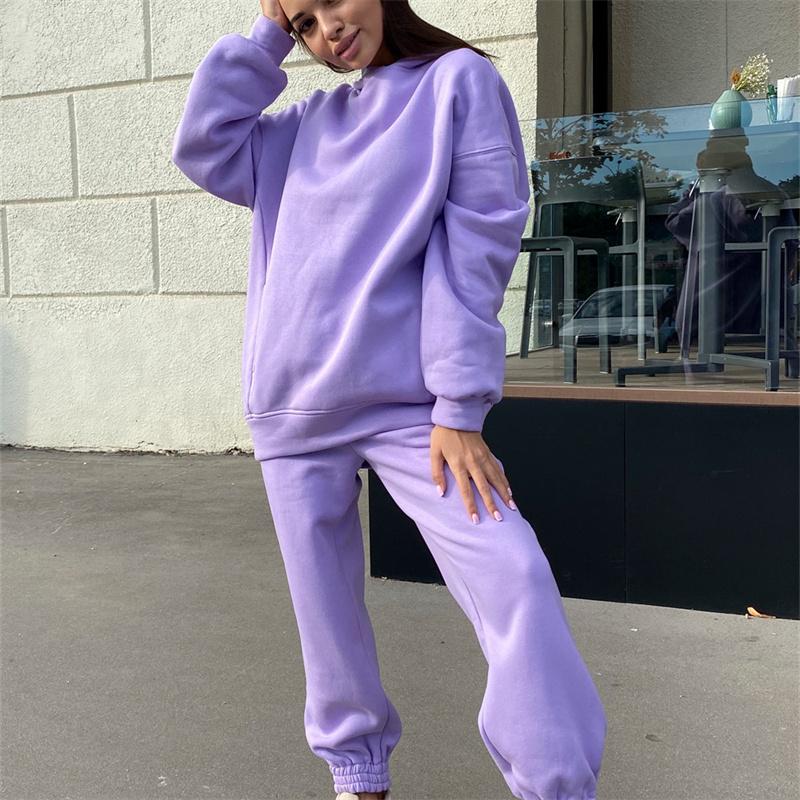 Winter Women's Sets Hooded Long Sleeve Hoodie Sport Pants Lady Suit Two Piece SetCasual Fleece Tracksuit Women Streetwear