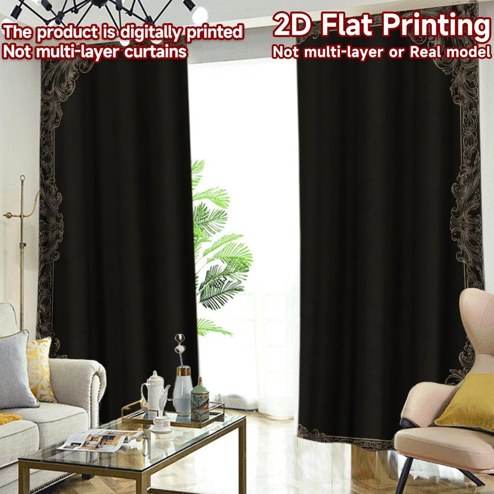 2D FLAT PRINTING 2pcs Curtains (Without Rod) Vintage Ornate Border Frame Popular Curtain Fabric Yarn Curtains Romantic Use for