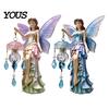 Artistic Wall Lamp for Living Room Fairy Night Light, Resin Elf Sculpture Lantern Bedroom, 3D Flower Hanging Art Decor with Faux Crystal Pendant,