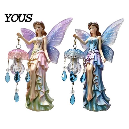 Artistic Wall Lamp for Living Room Fairy Night Light, Resin Elf Sculpture Lantern Bedroom, 3D Flower Hanging Art Decor with Faux Crystal Pendant,