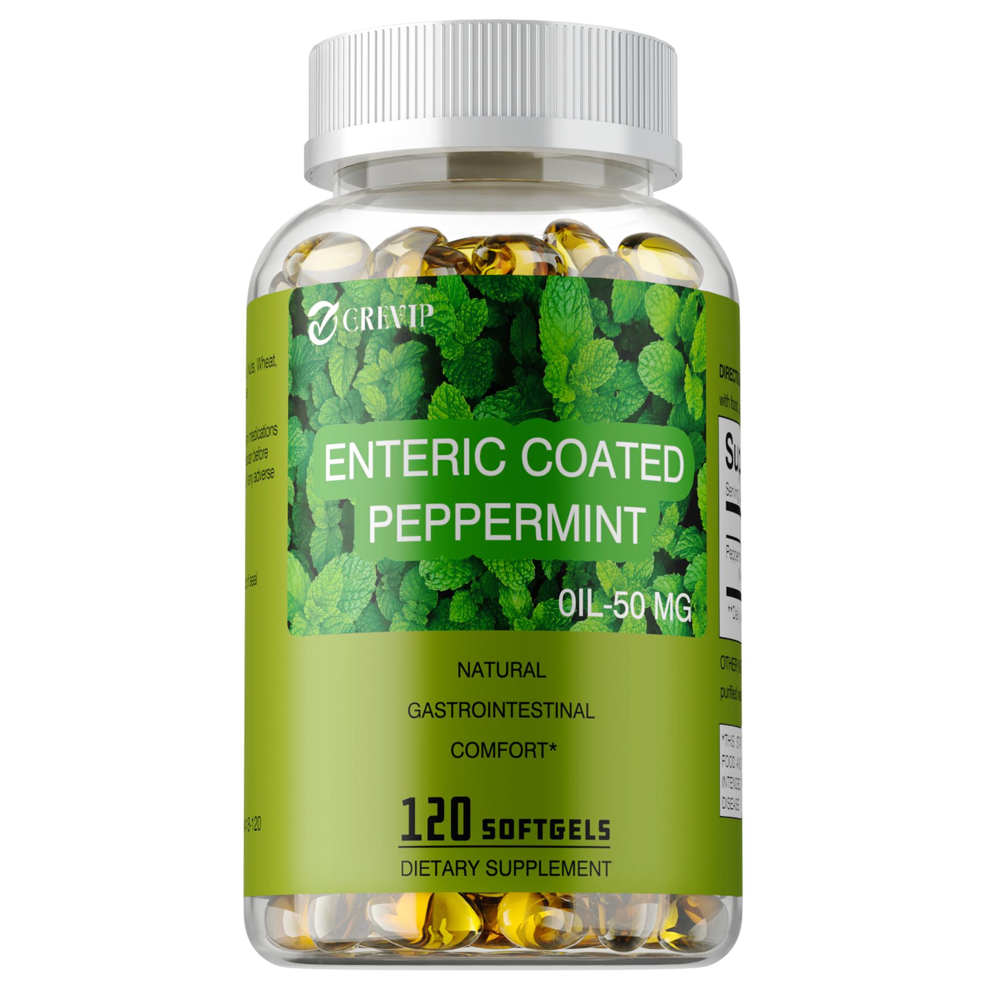 

Grevip Peppermint Oil Capsules Dietary Supplement, each capsule contains 50 mg of peppermint oil, promotes gut health, and is gluten-free. 120