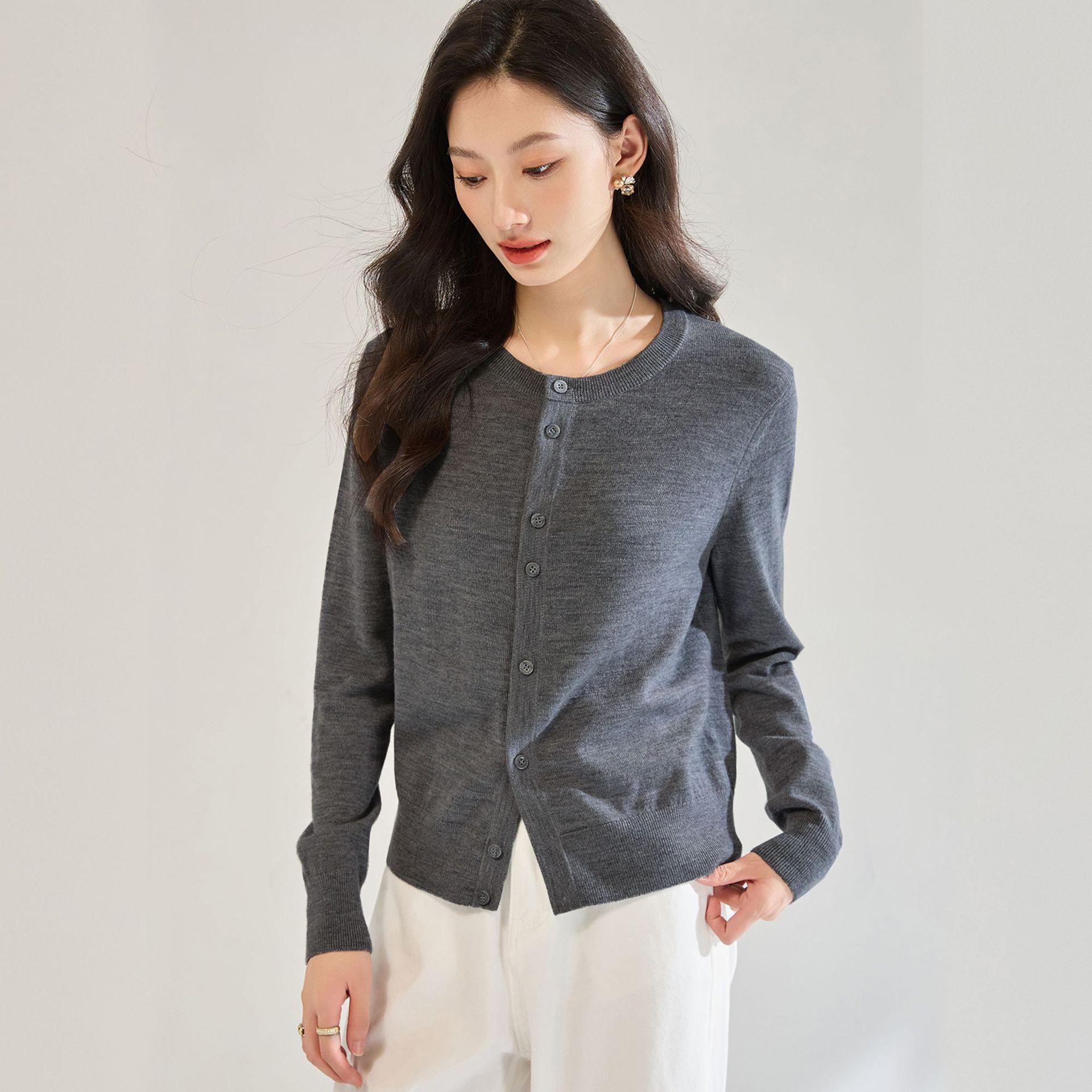 

Women s Autumn Round Neck Wool Texture Casual Knit Cardigan - Old Money Style (22656) Medium