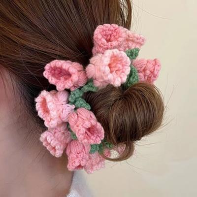 Handmade Knitted Flowers Elastic Scrunchie Hair Bands Girls Hair Accessories Sweet Hair Rope Decorative Headband Ponytail Holder