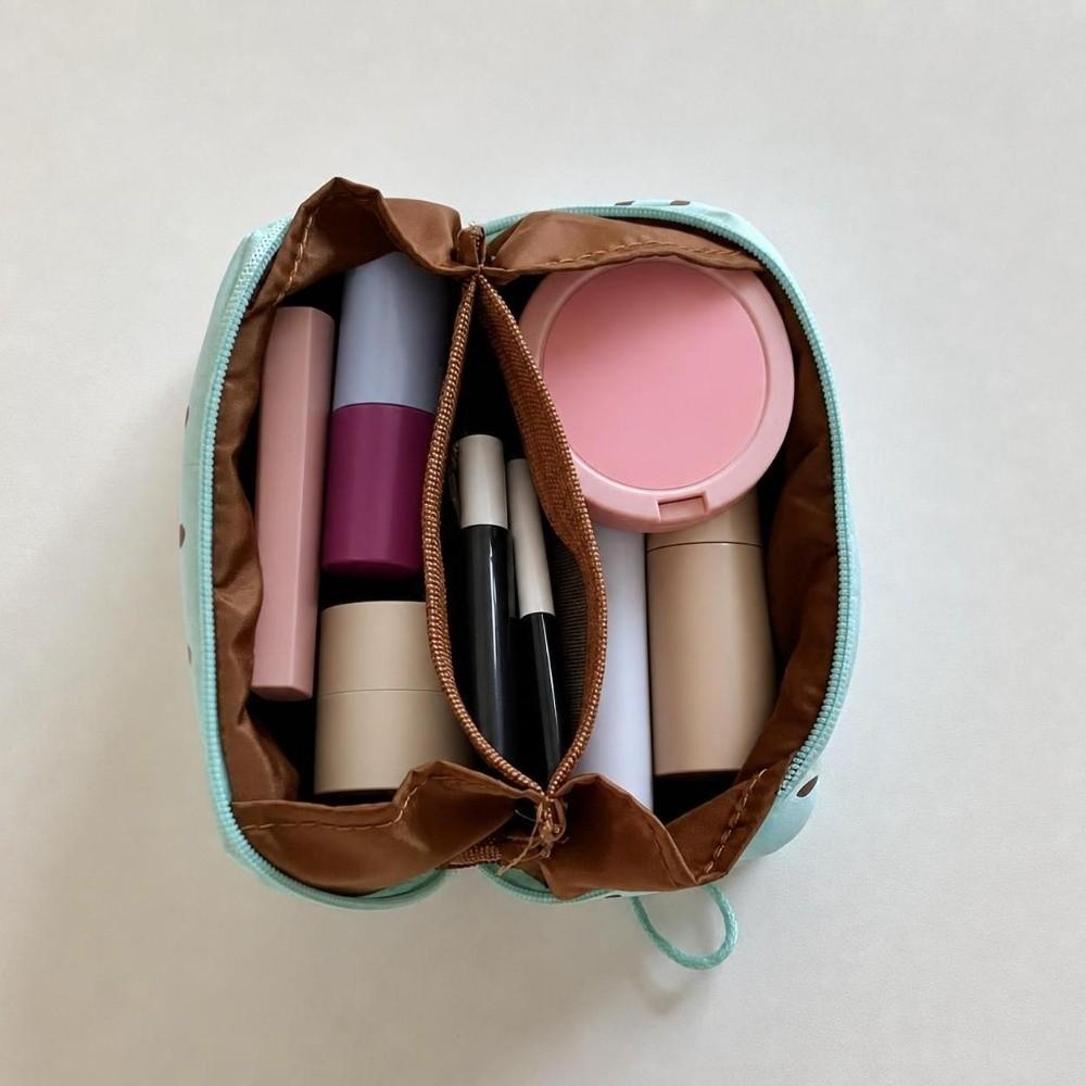 Mint Green Small Makeup Bag Polka Dot Print Portable Lipstick Earphone Storage Bag Mini Cosmetic Pouch Women Girls