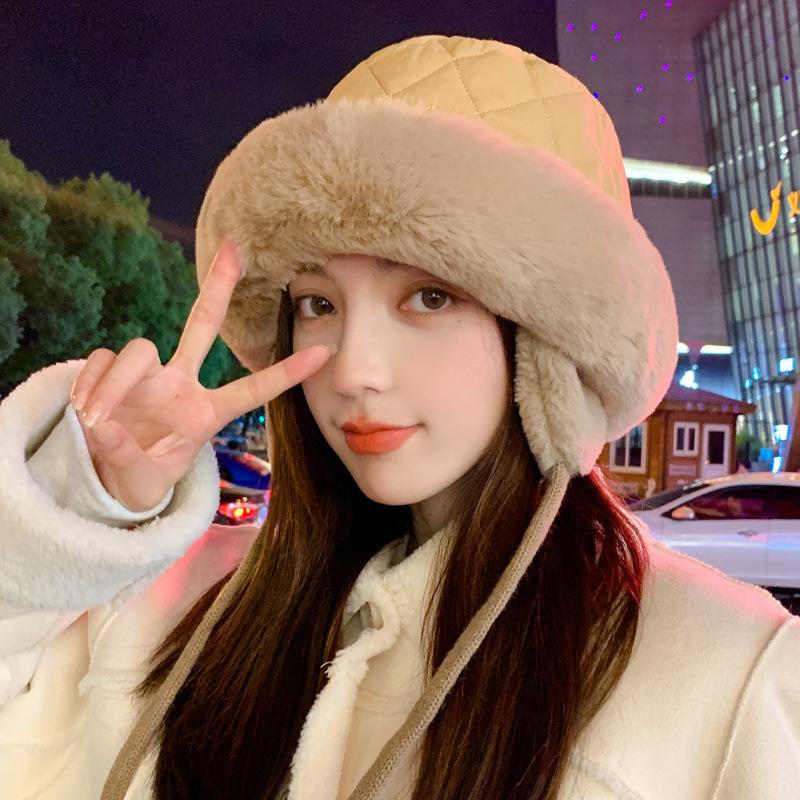 Add Velvet and Thicken Winter Shopping Ear Protection and Cold Warm Hat for Women's Hairy Lei Feng Hat Casual Trend Fisherman Hat