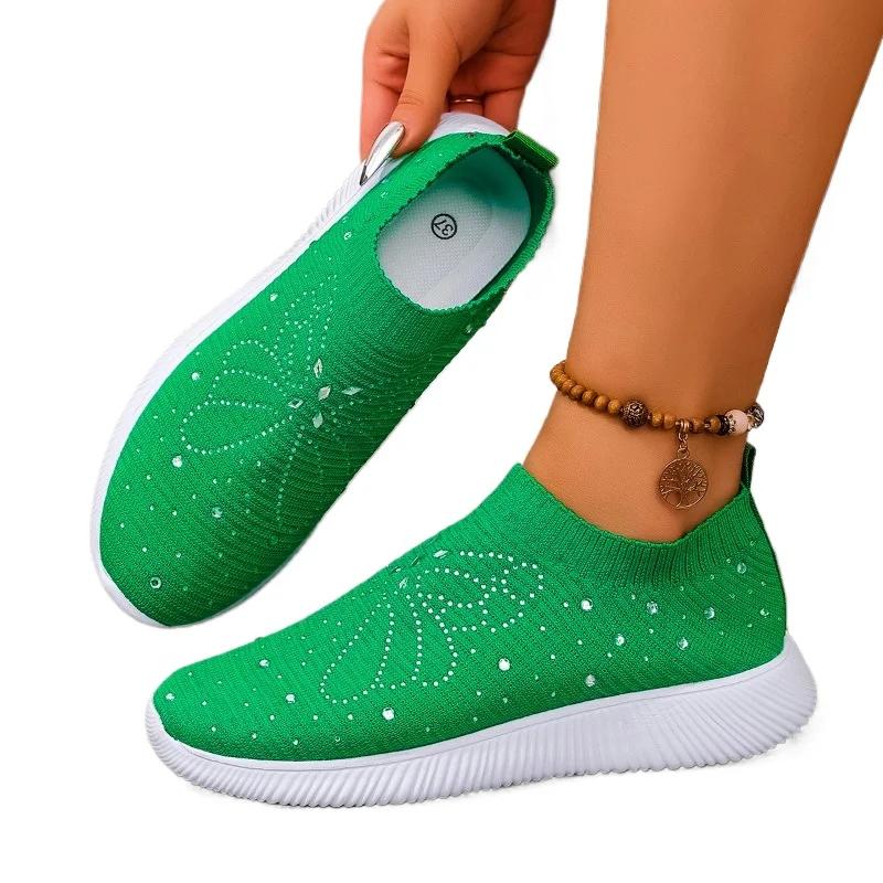 Fashion 2025 Fashion Ladies Shoes Slip-on Women's Vulcanize Shoes New Crystal Casual Plus Size Light Comfortable Breathable Sneakers