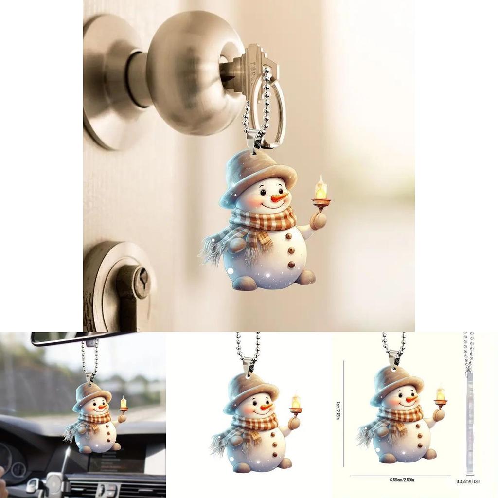 Christmas Cute Handheld Candle Snowman Pattern Acrylic Pendant For Vehicle Interior Decor