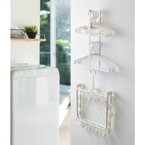 Yamazaki Magnetic Laundry Hanger Storage Rack, White, Approx. W6 x D8.5 x H46cm, Plate, Hanger Storage, Next to Washing Machine, Easy Installation, Ho