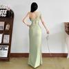 French Sexy Vacation Design Sense Summer Fashion Temperament New Hollow Lace Splicing Pleated Slanted Shoulder Dress
