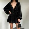 Women's V-Neck Long Sleeve Sleeve Loose Fit Dress Color