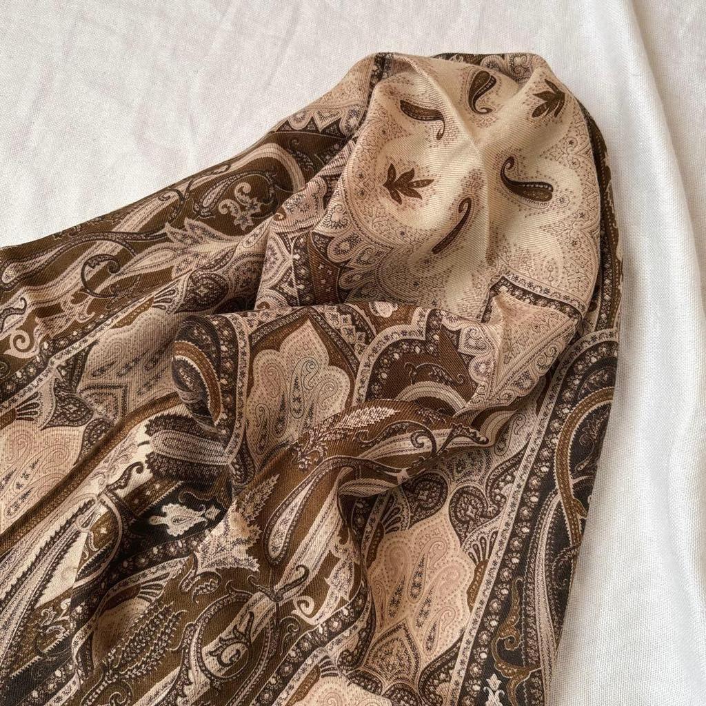 Used Tagged Etro Silk Blend Stole Paisley Brown Tones Italy